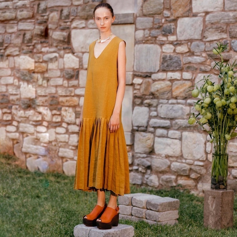 NWT Simon Miller V-Neck Sleeveless Linen Midi Dress 2017 Collection